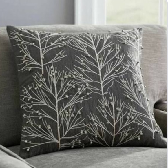 Pottery Barn Jingle Bell Tree Embellished Gray Pillow Cover Rare New Wit… - Picture 1 of 2
